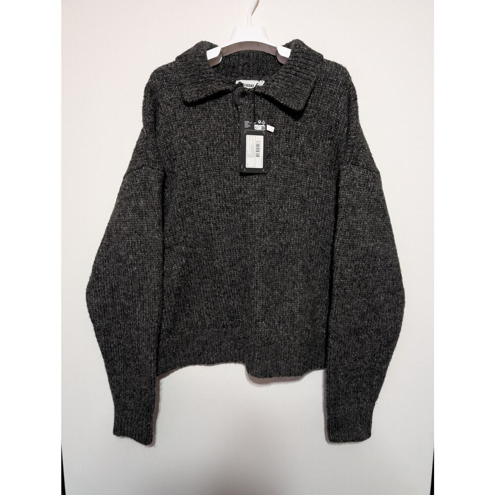 Weekday Bobby Relaxed Knitted Polo Sweater Dark Gray Men’s Size Large L